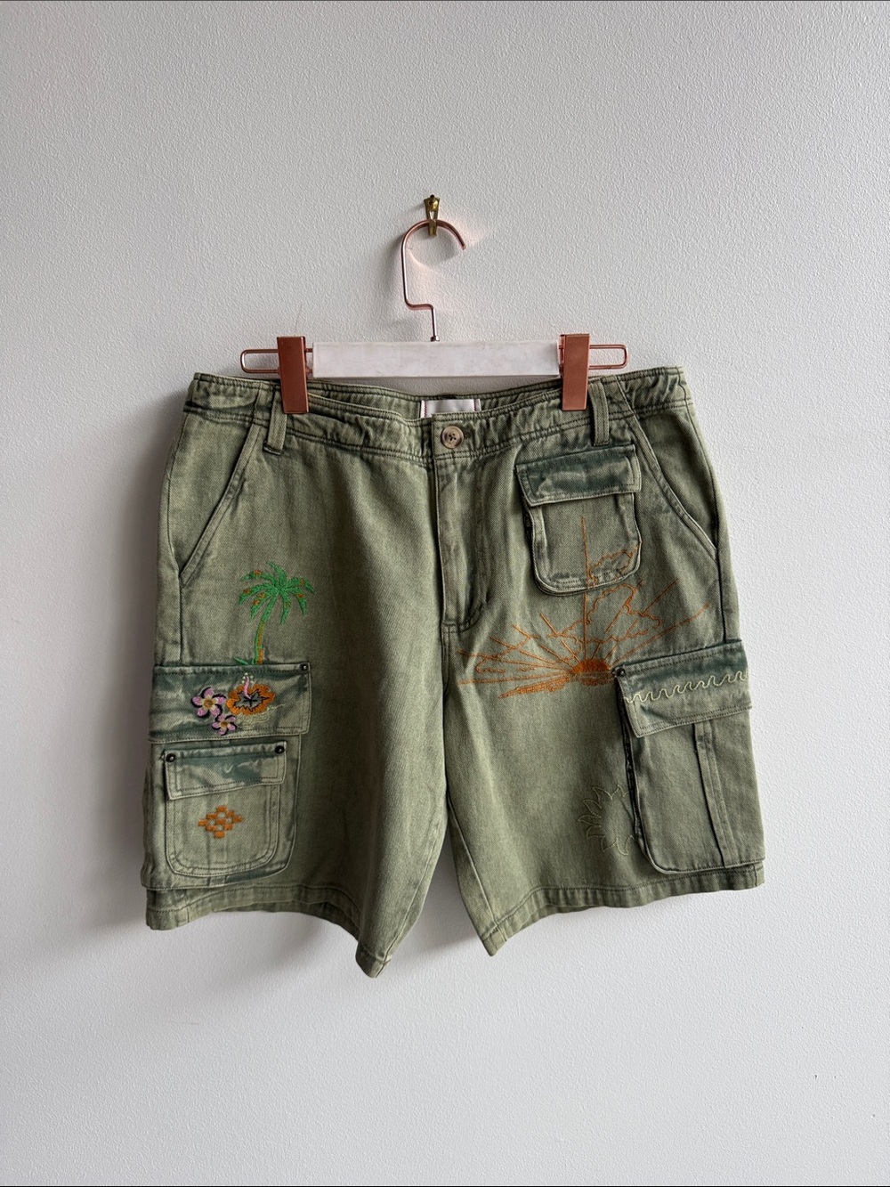 BDG Olive Green Embroidered Cargo Shorts